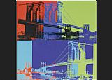 Andy Warhol Canvas Paintings - Brooklyn Bridge Orange Blue Lime
